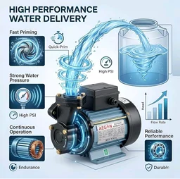 AEGON 1HP Self Priming Monoblock Water Pump | 220V Single Phase Pump for Home, Garden & Farm Use | 45 LPM Flow Rate | 2725 RPM | Cast Iron Body with Brass Impeller | 6-Month Warranty
