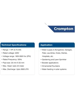 Crompton PRIMO II | Water Pump | 0.5 HP | Self-Priming | Single Phase | Anti-Jam Winding | Double Coating | Anti-Drip Adaptor | F-Class Insulation | Wide Voltage Range |1-Year Manufacturer's Warranty