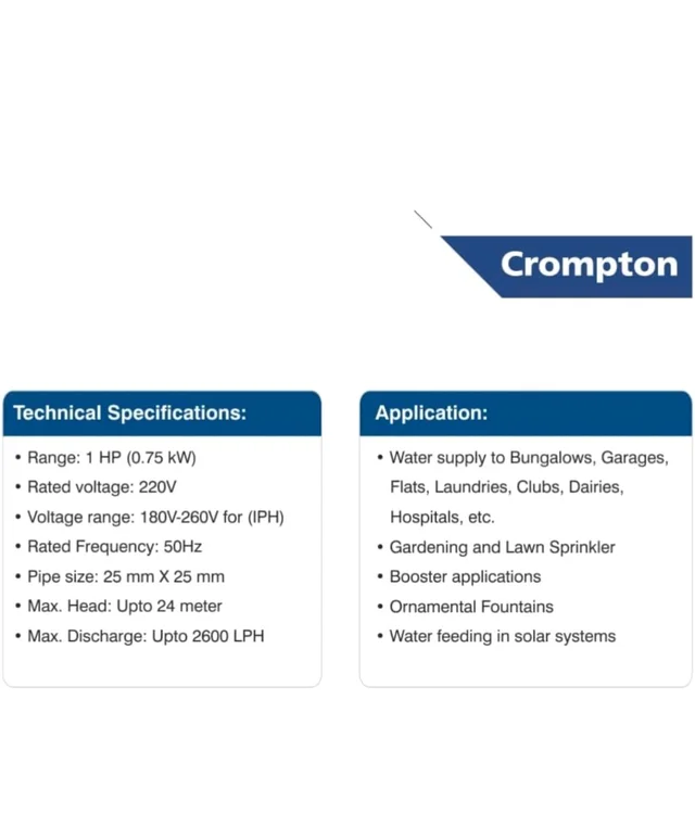 Crompton PRIMO II | Water Pump | 0.5 HP | Self-Priming | Single Phase | Anti-Jam Winding | Double Coating | Anti-Drip Adaptor | F-Class Insulation | Wide Voltage Range |1-Year Manufacturer's Warranty