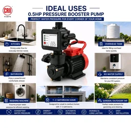 CRI pressure booster pump for home upto 2-3 bathroom and kitchen|0.5hp with automatic pump controller |water pump 0.5hp | 15 months warranty