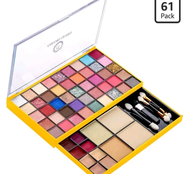 Colors Queen Makeup Kit With 45 Highly Pigmented Matte, Shimmery & Glittery Eyeshadows, 6 Lipsticks, 2 Contours, 2 Highlighters, 2 Compact Powder & 4 Brush Applicator