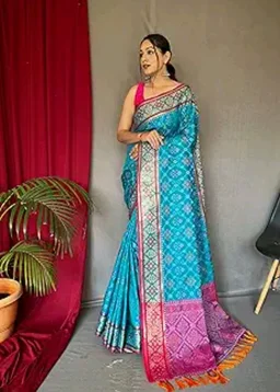 SGF11 Women's Kanjivaram Patola Silk Saree Silk Saree Pure Golden Zari With Blouse Piece