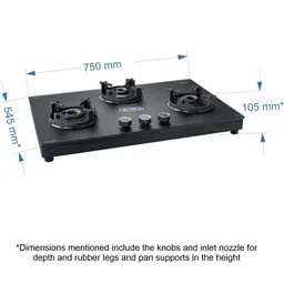 Glen Premium LPG Gas Stove 3 Burner Glass Top | 10-Year Warranty | 1 Jumbo Forged Brass Burner | Matt Finish Glass | 360° Revolving Nozzle | Manual Ignition | LPG & PNG Compatible