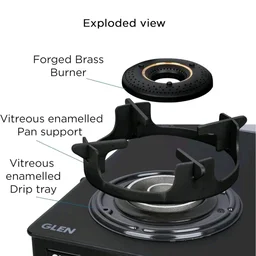 Glen Premium LPG Gas Stove 3 Burner Glass Top | 10-Year Warranty | 1 Jumbo Forged Brass Burner | Matt Finish Glass | 360° Revolving Nozzle | Manual Ignition | LPG & PNG Compatible