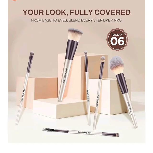 Colors Queen Professional Face & Eye Makeup Brush Set of 6 | Premium Easy to Hold, Ultra Soft Bristles, Face & Eye Makeup Brush Set for Liquid, Cream & Powder Application