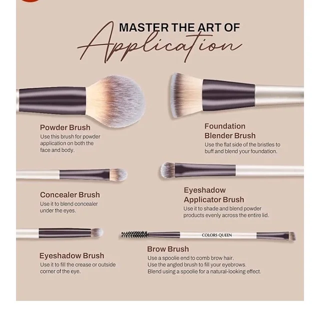 Colors Queen Professional Face & Eye Makeup Brush Set of 6 | Premium Easy to Hold, Ultra Soft Bristles, Face & Eye Makeup Brush Set for Liquid, Cream & Powder Application