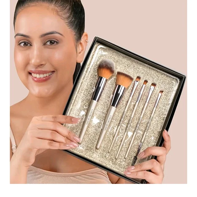 Colors Queen Professional Face & Eye Makeup Brush Set of 6 | Premium Easy to Hold, Ultra Soft Bristles, Face & Eye Makeup Brush Set for Liquid, Cream & Powder Application
