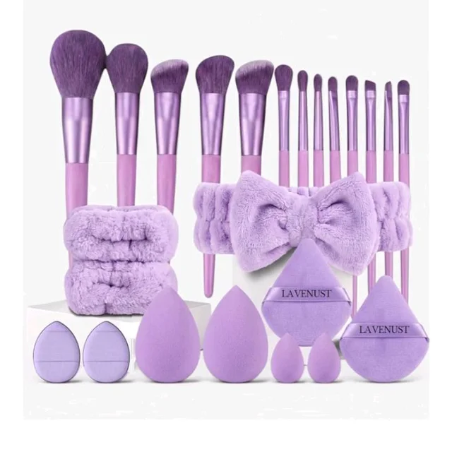 LAVENUST 24Pc Makeup Brush & Sponge Set - Synthetic Face Eye Brushes, Triangle Powder Puffs, Mini Blenders, Spa Headband, Wristbands & Velvet Pouch Kit - Lavender
50+ bought in past month