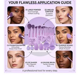 LAVENUST 24Pc Makeup Brush & Sponge Set - Synthetic Face Eye Brushes, Triangle Powder Puffs, Mini Blenders, Spa Headband, Wristbands & Velvet Pouch Kit - Lavender
50+ bought in past month