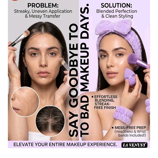 LAVENUST 24Pc Makeup Brush & Sponge Set - Synthetic Face Eye Brushes, Triangle Powder Puffs, Mini Blenders, Spa Headband, Wristbands & Velvet Pouch Kit - Lavender
50+ bought in past month