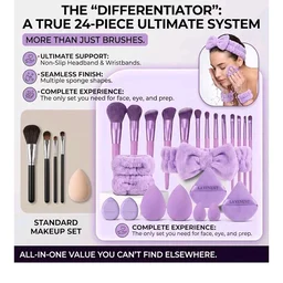 LAVENUST 24Pc Makeup Brush & Sponge Set - Synthetic Face Eye Brushes, Triangle Powder Puffs, Mini Blenders, Spa Headband, Wristbands & Velvet Pouch Kit - Lavender
50+ bought in past month