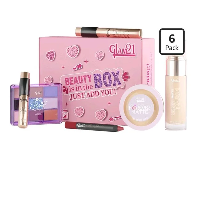 Glam21 Party Ready Glam Makeup kit | Velvet Touch Foundation, Compact Powder, Eye Shadow Palette, Crayon Lipstick, HD Dense Mascara & Eyeliner | Set Of 6 Makeup Kit (Light Tone)
