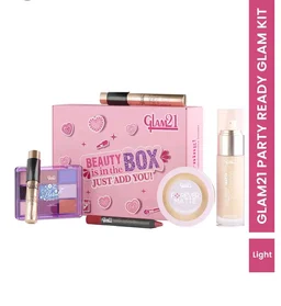 Glam21 Party Ready Glam Makeup kit | Velvet Touch Foundation, Compact Powder, Eye Shadow Palette, Crayon Lipstick, HD Dense Mascara & Eyeliner | Set Of 6 Makeup Kit (Light Tone)