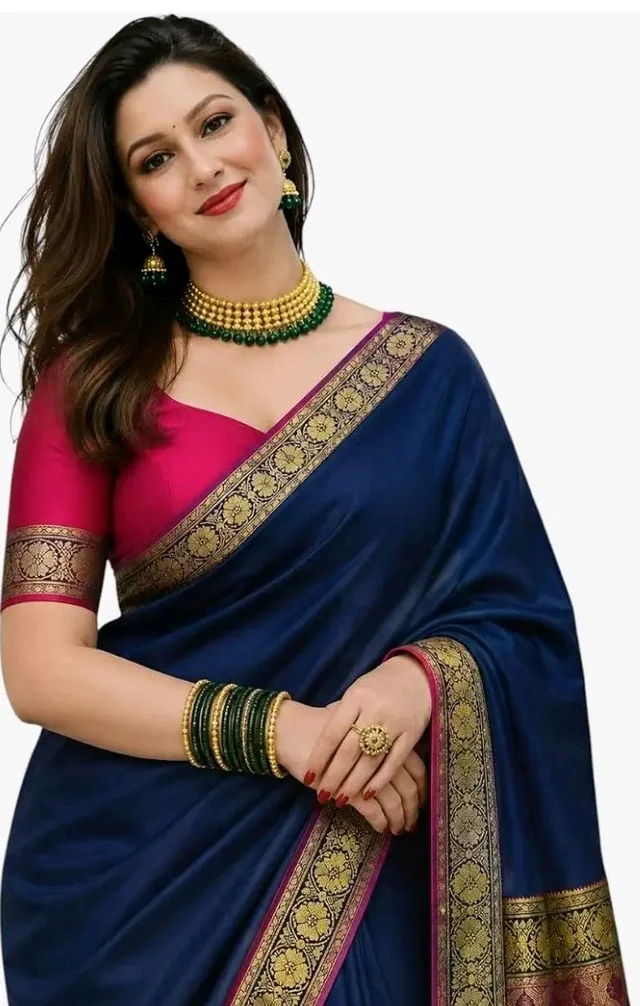 Women's Glory Banarasi Satin Silk Saree with Rich Zari Woven Border & Pallu | Soft Glossy Party Fancy Traditional Saree for Wedding, Festive, Function | Blouse Piece Included
