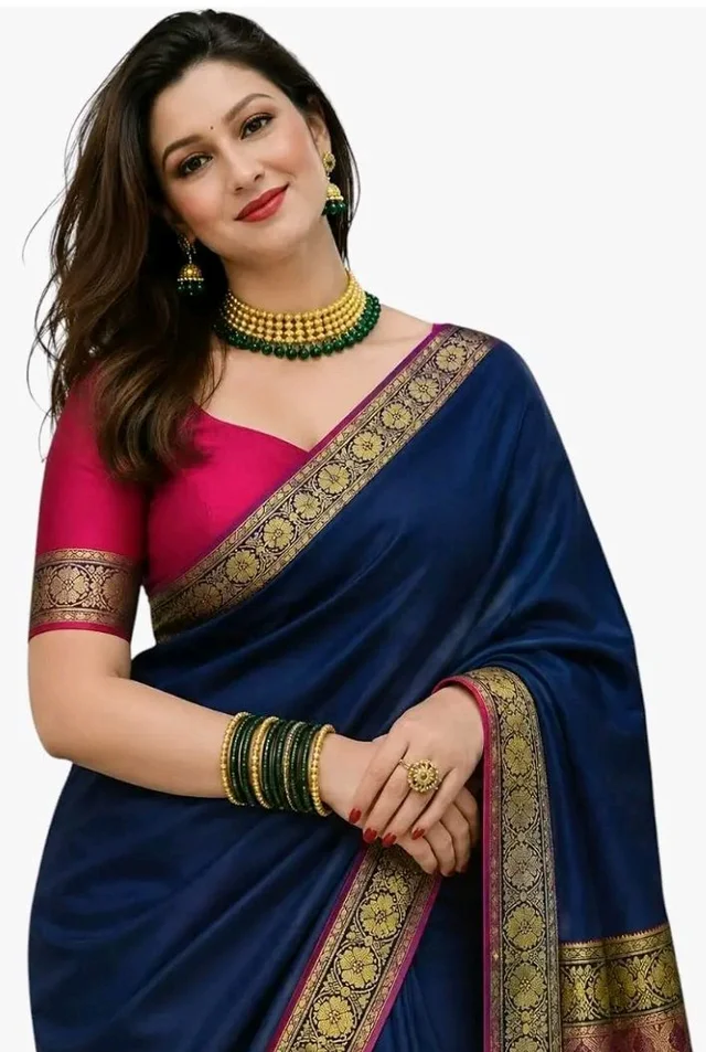 Women's Glory Banarasi Satin Silk Saree with Rich Zari Woven Border & Pallu | Soft Glossy Party Fancy Traditional Saree for Wedding, Festive, Function | Blouse Piece Included