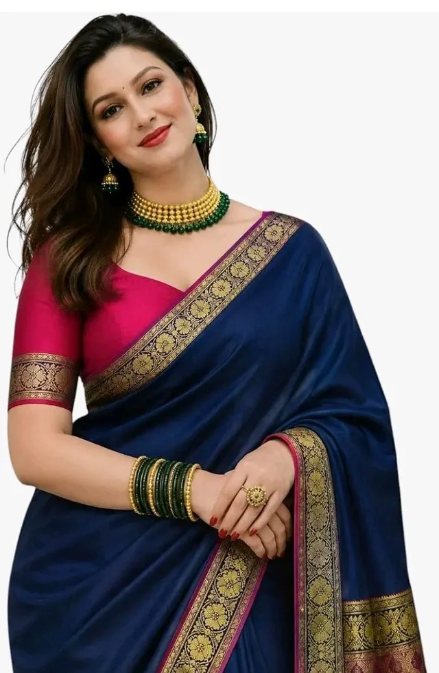 Women's Glory Banarasi Satin Silk Saree with Rich Zari Woven Border & Pallu | Soft Glossy Party Fancy Traditional Saree for Wedding, Festive, Function | Blouse Piece Included
