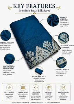 Women's Glory Banarasi Satin Silk Saree with Rich Zari Woven Border & Pallu | Soft Glossy Party Fancy Traditional Saree for Wedding, Festive, Function | Blouse Piece Included