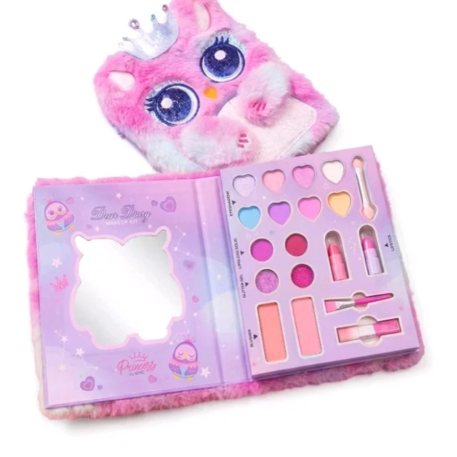 Princess by RENEE Dear Diary Makeup Kit For Kids & Preteens | With 8 Eyeshadows, 2 Blushers, 2 Lipsticks, 2 Lip Gloss Solid, 2 Glitter Gels, 3 Brushes | Dermatologically Tested, Easy To Wash | 1 Unit