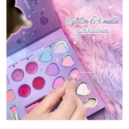 Princess by RENEE Dear Diary Makeup Kit For Kids & Preteens | With 8 Eyeshadows, 2 Blushers, 2 Lipsticks, 2 Lip Gloss Solid, 2 Glitter Gels, 3 Brushes | Dermatologically Tested, Easy To Wash | 1 Unit