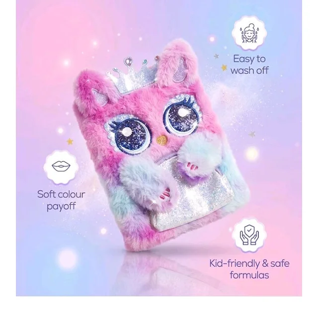 Princess by RENEE Dear Diary Makeup Kit For Kids & Preteens | With 8 Eyeshadows, 2 Blushers, 2 Lipsticks, 2 Lip Gloss Solid, 2 Glitter Gels, 3 Brushes | Dermatologically Tested, Easy To Wash | 1 Unit