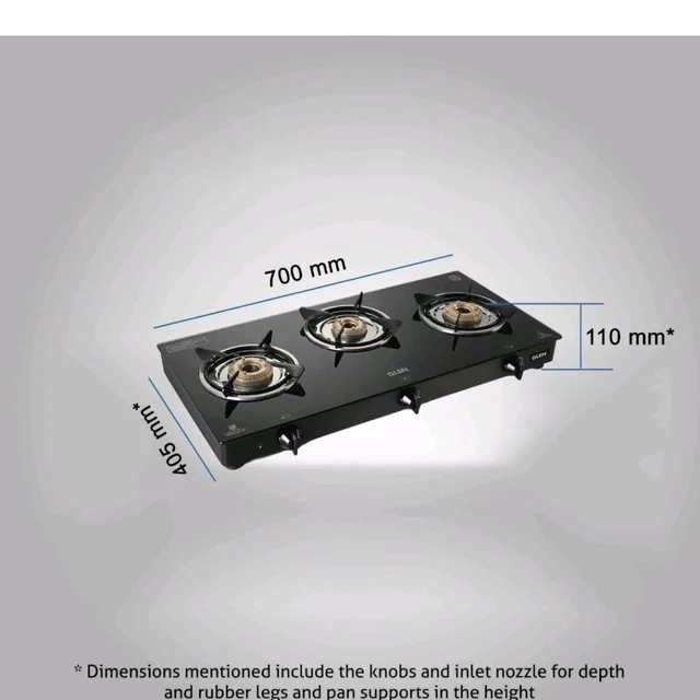 Glen Toughened Glass Top LPG Gas Stove 3 Burner 70 cm | Brass Burners | Black | Auto Ignition | ISI Certified | 360 Revolving Nozzle | 2 Years Standard Warranty | 1030GTBBBLAI
