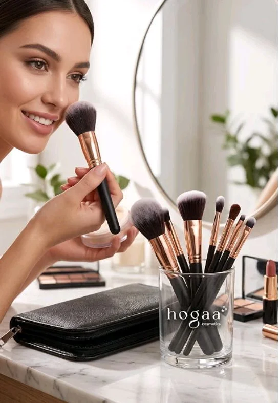 Hogaa Cosmetics Makeup Brush Kit with Leather Zip Case
11-Piece Brush Set, Rose Gold Ferrules, Faux Leather Case, Face & Eye Brushes, Travel Friendly