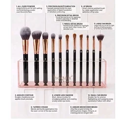Hogaa Cosmetics Makeup Brush Kit with Leather Zip Case
11-Piece Brush Set, Rose Gold Ferrules, Faux Leather Case, Face & Eye Brushes, Travel Friendly