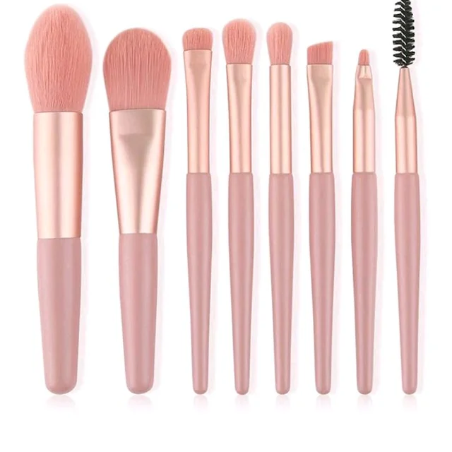 Makeup Brushes Set with Storage Pouch – Face and Eye Brush Collection as Shown (7 Pcs)