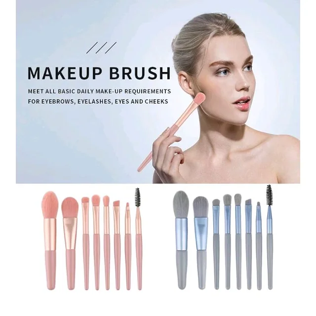 Makeup Brushes Set with Storage Pouch – Face and Eye Brush Collection as Shown (7 Pcs)