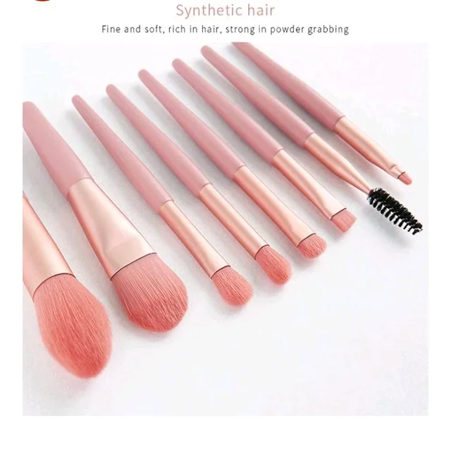 Makeup Brushes Set with Storage Pouch – Face and Eye Brush Collection as Shown (7 Pcs)