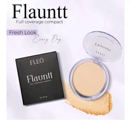 FLEO Flauntt Full Coverage Compact – Matte Finish Long-Lasting Face Powder – Oil Control, Sweat-Resistant, Lightweight Formula – Blurs Pores, Conceals Imperfections & Evens Skin Tone – (03 Beige)