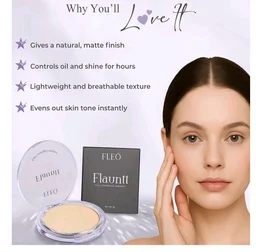 FLEO Flauntt Full Coverage Compact – Matte Finish Long-Lasting Face Powder – Oil Control, Sweat-Resistant, Lightweight Formula – Blurs Pores, Conceals Imperfections & Evens Skin Tone – (03 Beige)