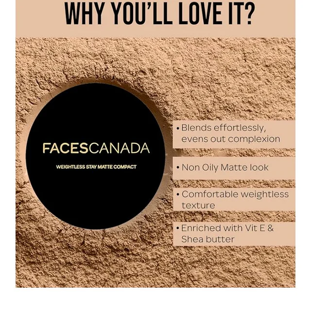FACESCANADA Weightless Stay Matte Finish Compact Powder - Natural, 9g | Non Oily Matte Look | Evens Out Complexion | Hides Imperfections | Blends Effortlessly | Pressed Powder For All Skin Types