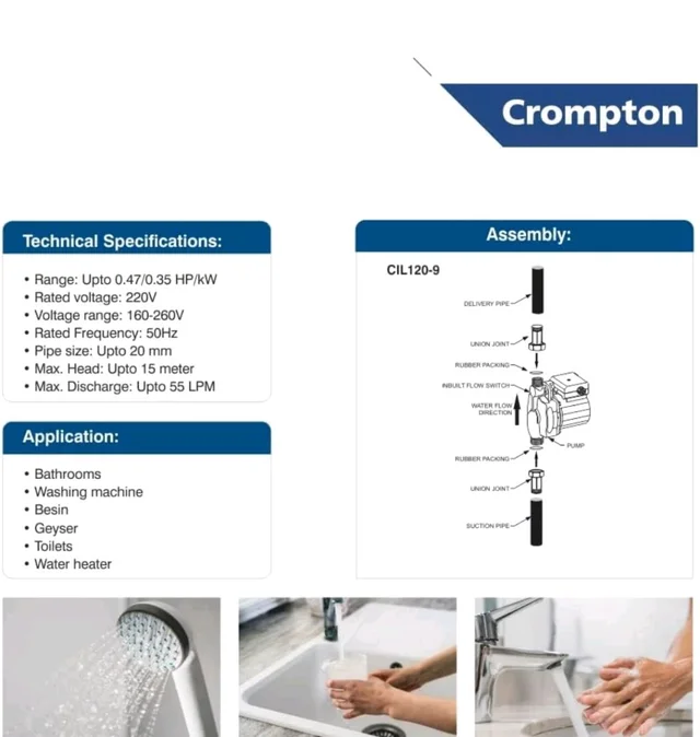 Crompton Automatic Pressure Pump For Inline Water Circulation | Compatible With Washing Machine, RO, Shower | Energy Efficient | Compact Design