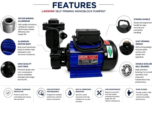 Brand: Lakshmi
3.0
3.0 out of 5 stars
(637)
Lakshmi 1 HP Self Priming Mono Block Water Pump (Multicolor)
200+ bought in past month