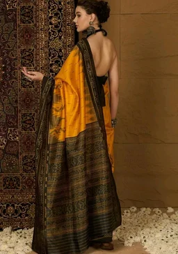 SAREE MALL Women's Bhagalpuri Silk Ikat Printed Saree With Unstitched Blouse (34WOM34901_HS_Parent)