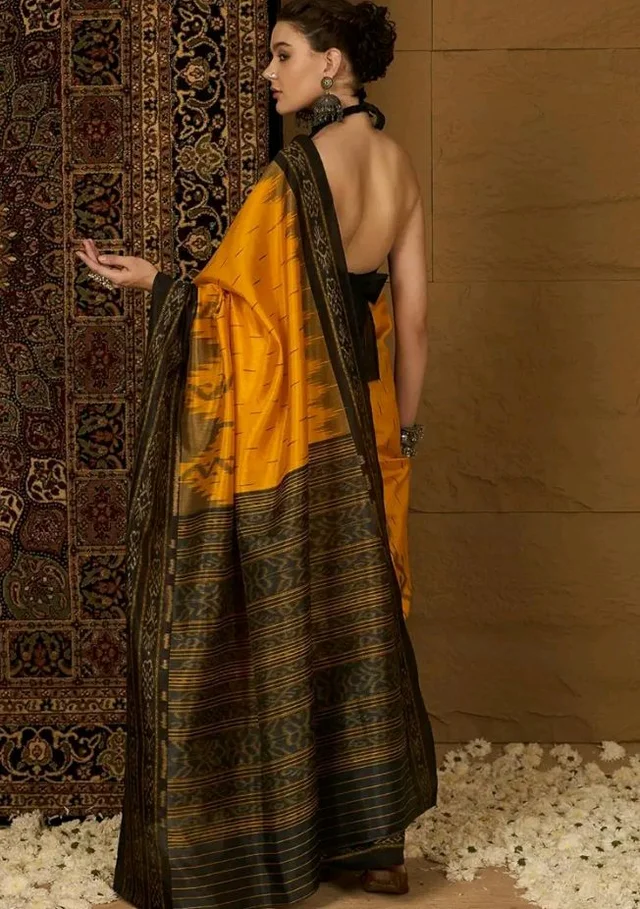 SAREE MALL Women's Bhagalpuri Silk Ikat Printed Saree With Unstitched Blouse (34WOM34901_HS_Parent)