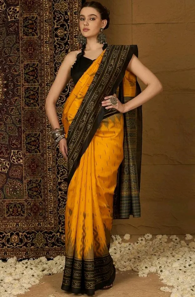 SAREE MALL Women's Bhagalpuri Silk Ikat Printed Saree With Unstitched Blouse (34WOM34901_HS_Parent)