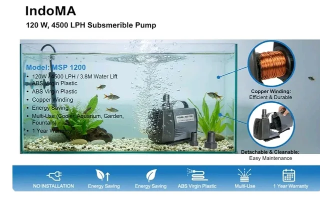 INDOMA | 120 W, 4500 LPH | 3.8 M Water Lift | Submersible Pump |Air Cooler, Aquarium, Garden & Fountain| 1 Year Warranty | MSP 1200 | Brand:LittelPump