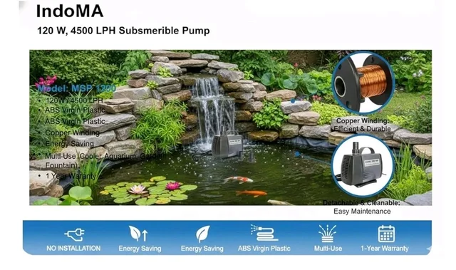 INDOMA | 120 W, 4500 LPH | 3.8 M Water Lift | Submersible Pump |Air Cooler, Aquarium, Garden & Fountain| 1 Year Warranty | MSP 1200 | Brand:LittelPump