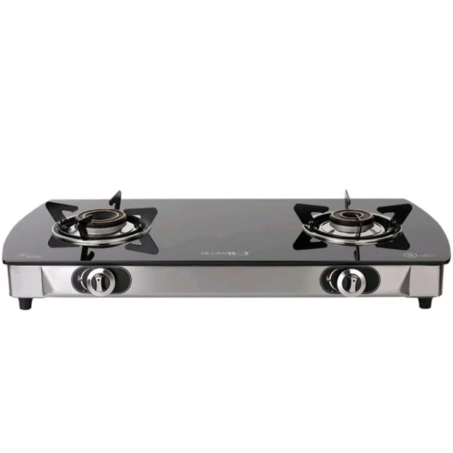 BLOWHOT Jasper Gas Stove 2 Burner Manual-Ignition, 6mm Glass Cooktop,Steel Frame DOORSTEP SERVICE+ Warr: 2Yr on Glass, Burner & Valve, 2Yr General Heavy Tornado Burner, ISI Cert, LPG/PNG Compatible