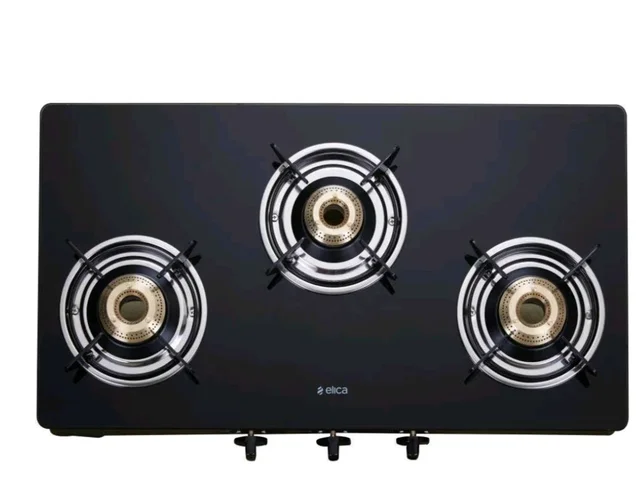 Elica Vetro Glass Top 3 Burner Gas Stove (703 CT VETRO BLK)