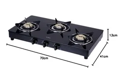 Elica Vetro Glass Top 3 Burner Gas Stove (703 CT VETRO BLK)