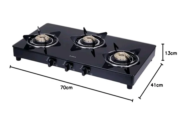 Elica Vetro Glass Top 3 Burner Gas Stove (703 CT VETRO BLK)