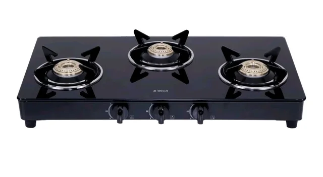 Elica Vetro Glass Top 3 Burner Gas Stove (703 CT VETRO BLK)
