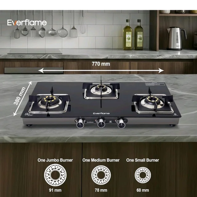 Everflame Astra 3 Burner Gas Stove | 8mm Toughened Glass Cooktop | 5G Brass Burners | Manual Ignition | Gas-Saver | 5 Years Warranty Body & Burner + 2 Years Manufacturer Warranty
Amazon's Choice
