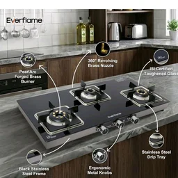 Everflame Astra 3 Burner Gas Stove | 8mm Toughened Glass Cooktop | 5G Brass Burners | Manual Ignition | Gas-Saver | 5 Years Warranty Body & Burner + 2 Years Manufacturer Warranty
Amazon's Choice