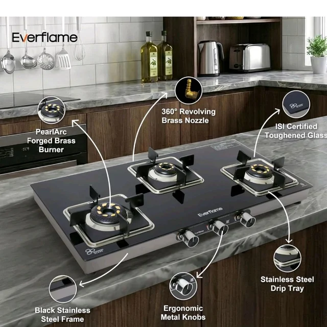 Everflame Astra 3 Burner Gas Stove | 8mm Toughened Glass Cooktop | 5G Brass Burners | Manual Ignition | Gas-Saver | 5 Years Warranty Body & Burner + 2 Years Manufacturer Warranty
Amazon's Choice