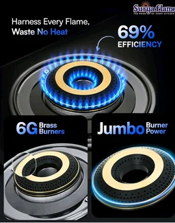 Surya Flame Future Gas Stove 4 Burners Glass Top | 5 Years Warranty | 4 Burner Stove, 4 Burner Gas Stove Glass Top, 5G Brass Burners with Jumbo Burner, Flame Guard Pan Support & Metal knobs