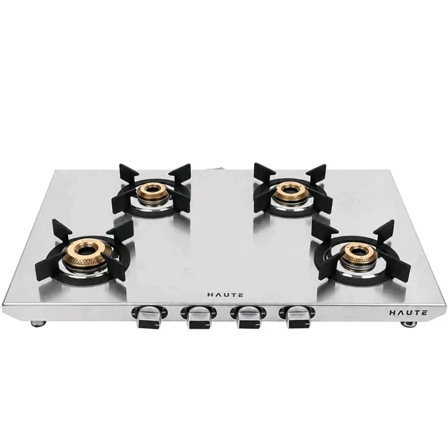 Haute Kitchen Essencia series 4Burner Manual Stove | 2MM thick Stainless Steel | 1 Jumbo 1 Medium 2 Small |Door Step Service | 10 year warranty By Haute Home